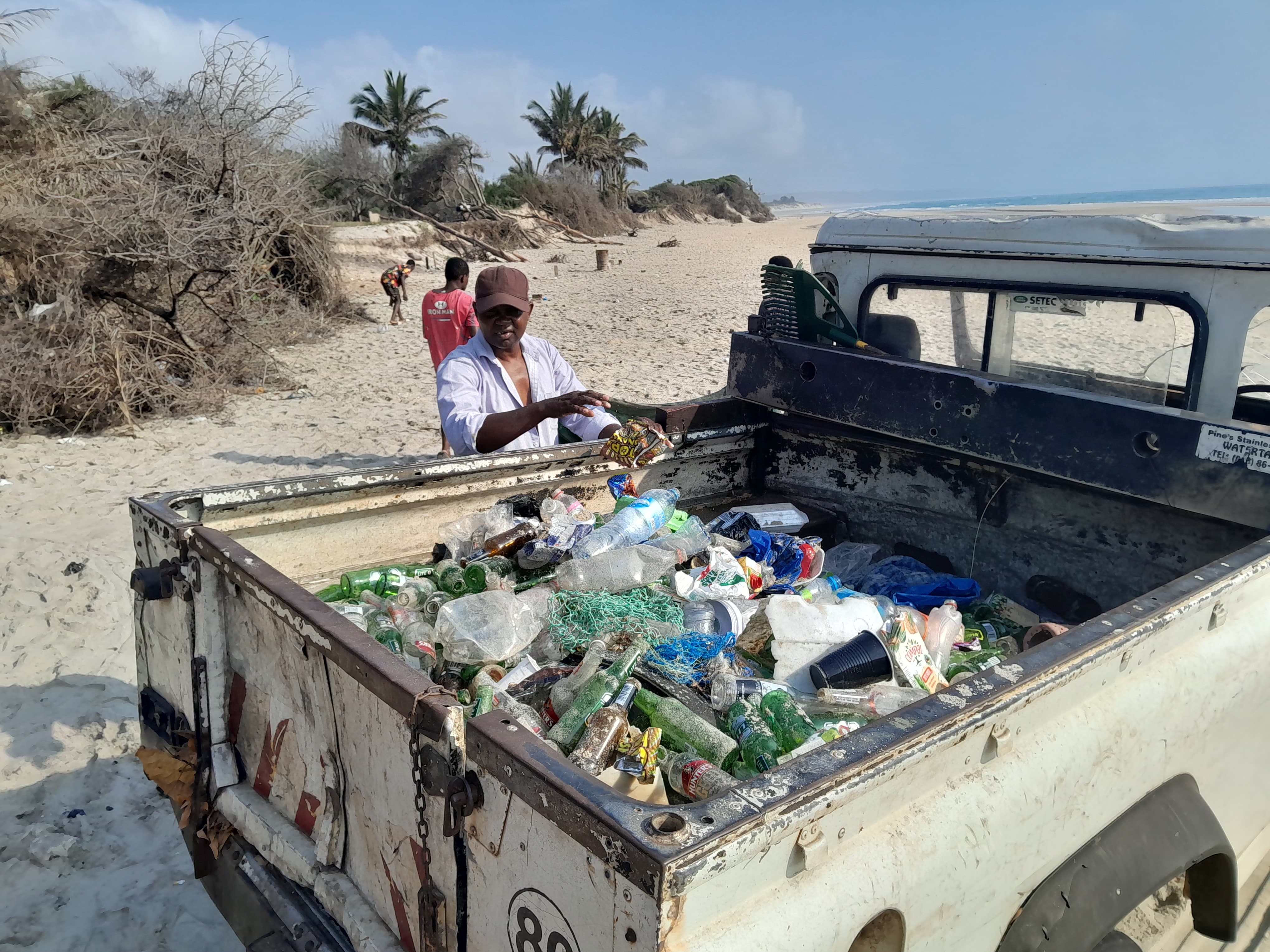 Large pile of beach litter after cleanup